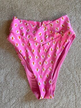 aerie Pink High-Waist Bikini Bottoms with Orange & White Dot Print